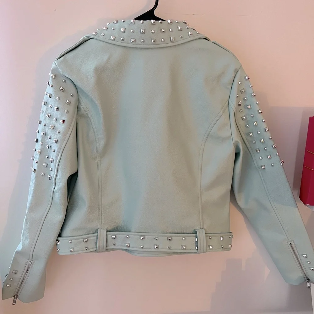Mint green studded moto jacket - Picture 2 of 2